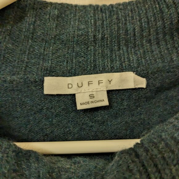 NWT DUFFY Cashmere Sweater Small Pine Teal Pullover Loose Cowl Roll Neck Luxury - Picture 2 of 8
